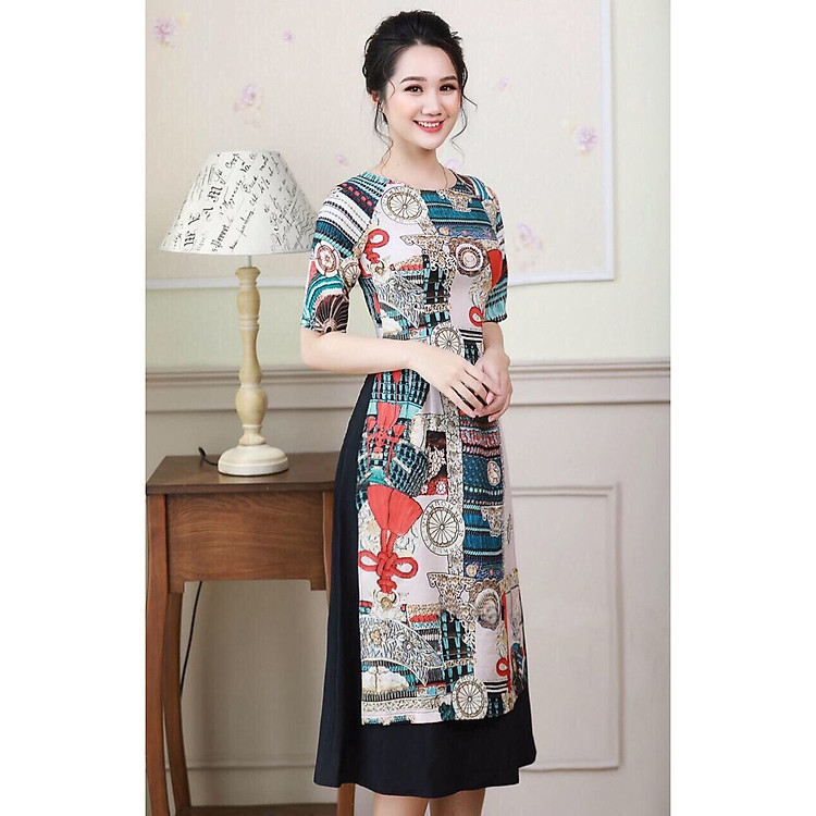 Áo Dài Cách Tân Họa Tiết Kèm Váy - KV2412