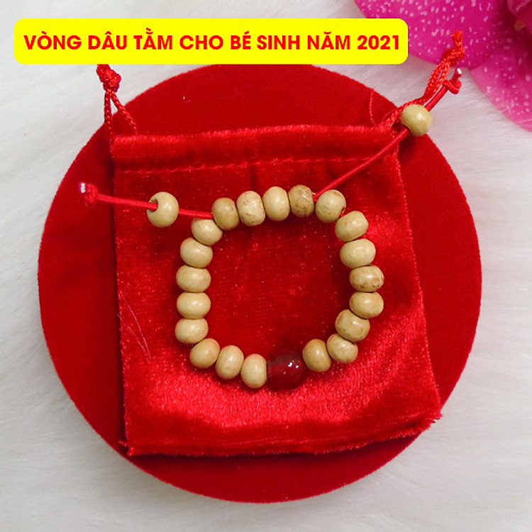Vòng Dâu Tằm Gắn Đá Phong Thuỷ Cho Bé Trai, Gái Mệnh Thổ Sinh Năm 2021 - Tặng Kèm Hộp Đỏ