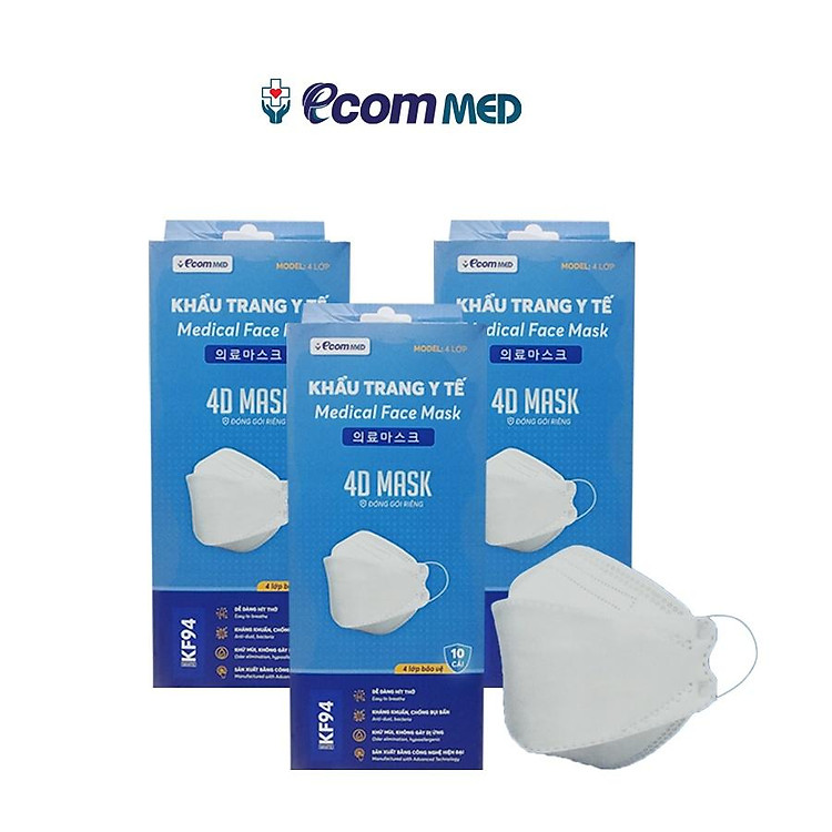 Khẩu Trang Y Tế 4D KF94 EcomMed Combo 3 Hộp (Mỗi Hộp 10 cái)