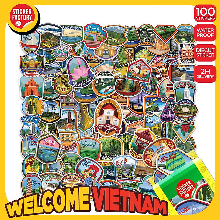 Welcome to Vietnam - Set 100 sticker decal hình dán dễ thương - STICKER FACTORY