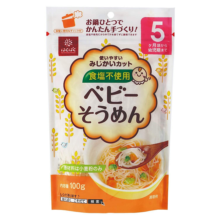Mỳ Somen Hakubaku Tách Muối 5+ Month 100G - Nội Địa Nhật Bản