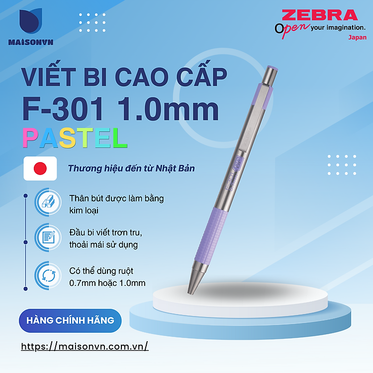Viết Bi Bấm Kim Loại F301 PASTEL 1.0mm – Mực Xanh – Tím Pastel
