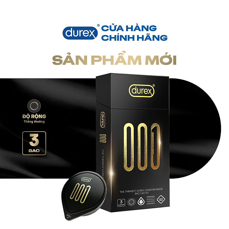 Bao cao su Durex 001 Siêu Mỏng, Hộp 3 Bao Mới Ra Mắt