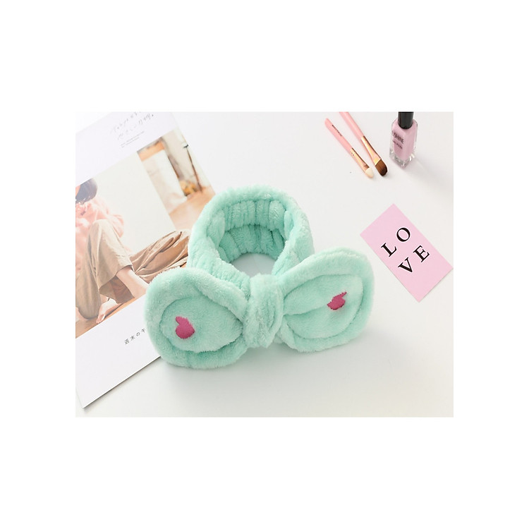 Băng Đô Rửa Mặt Nơ Trái Tim Nhỏ, Turban Cài Tóc, Chất Bông Mềm Mịn, Thun Co Giãn Tốt