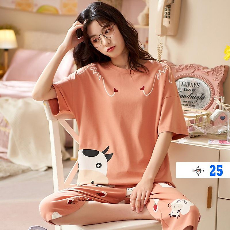 Đồ bộ nữ cộc tay mặc nhà thời trang mới nhất - Chất liệu Cotton, bộ đồ mặc nhà dễ thương