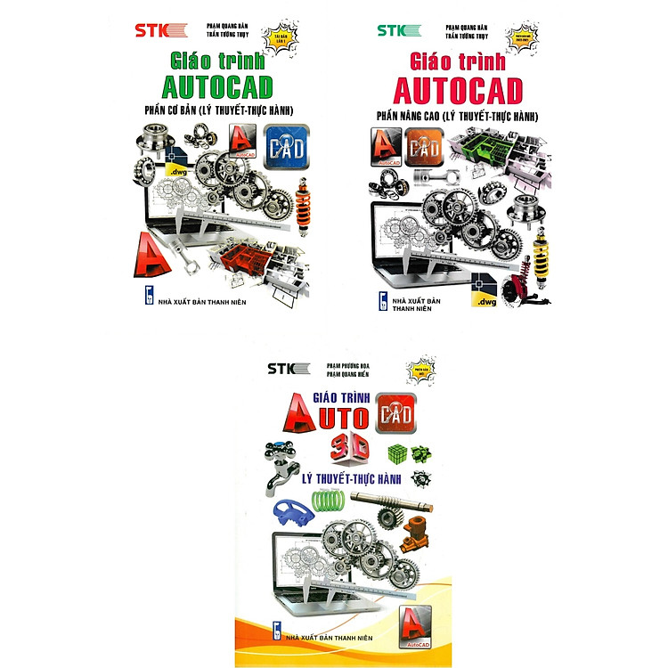 Combo Giáo Trình Autocad - Phần Cơ Bản + Phần Nâng Cao + 3D (Lý Thuyết - Thực Hành) (Bộ 3 Cuốn) (STK)
