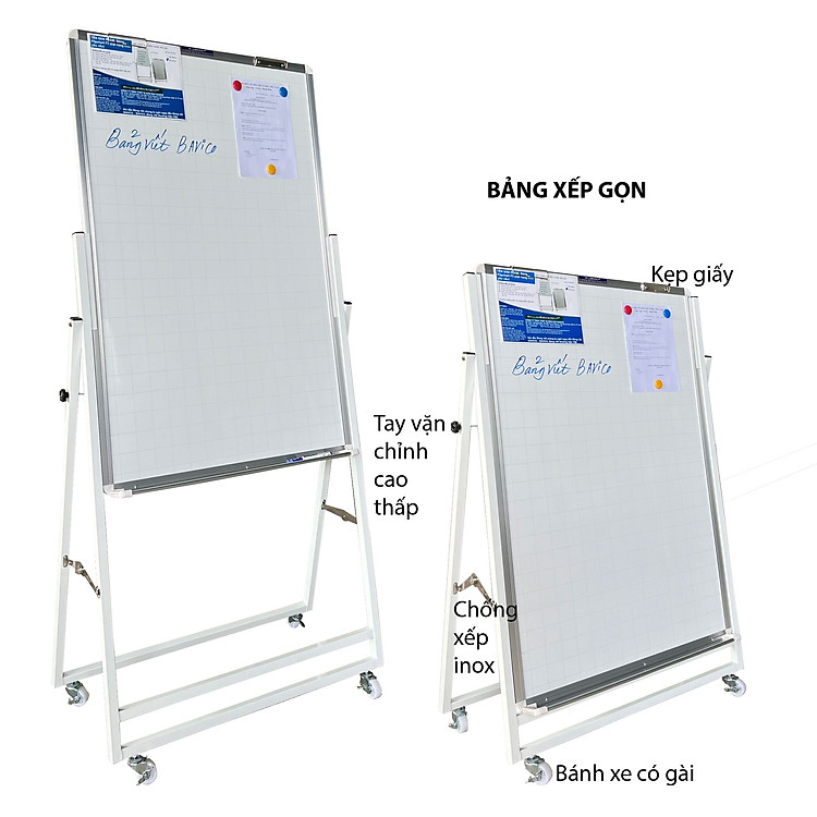 Bảng Flipchart chân gấp viết bút lông Laminate KT 120x120cm – Trắng Trơn