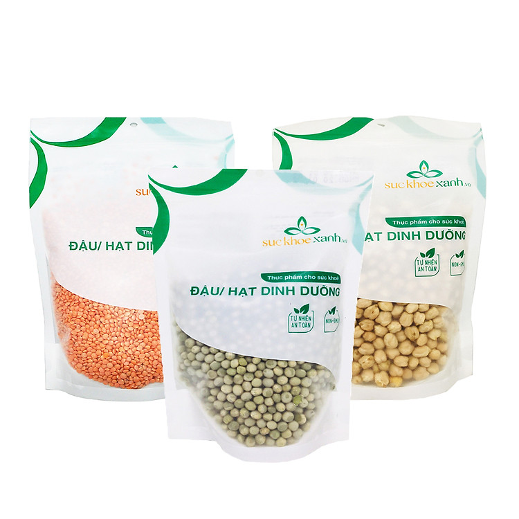 COMBO07 1 Túi Đậu Gà trắng - 1 Túi Đậu Lăng đỏ và 1 Túi Đậu Hà lan xanh nguyên hạt 500g
