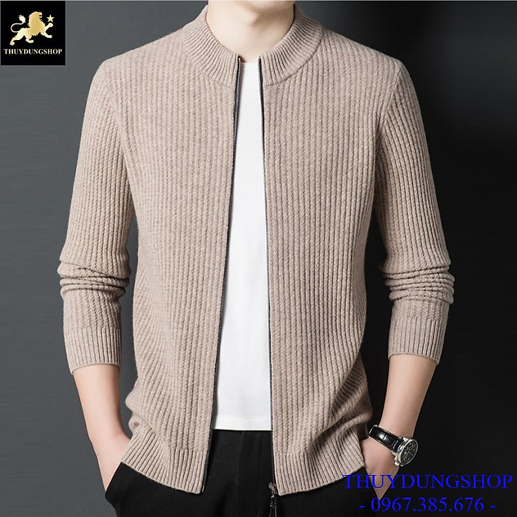Áo khoác len nam Hàn Quốc cao cấp khóa kéo cổ đứng LNA26
