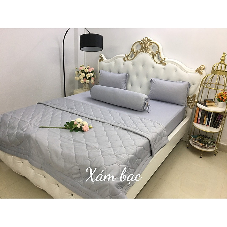 Bộ Drap Xám Kèm Mền Thun Lạnh Hàn Quốc ( 5 món } - Đủ Size