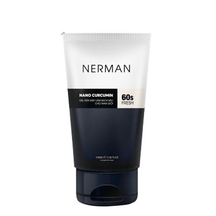 Gel rửa mặt ngăn ngừa mụn Nerman Nano Curcumin 60s Fresh dành riêng cho nam làm sạch sâu, ngăn ngừa vi khuẩn gây mụn (100ml)