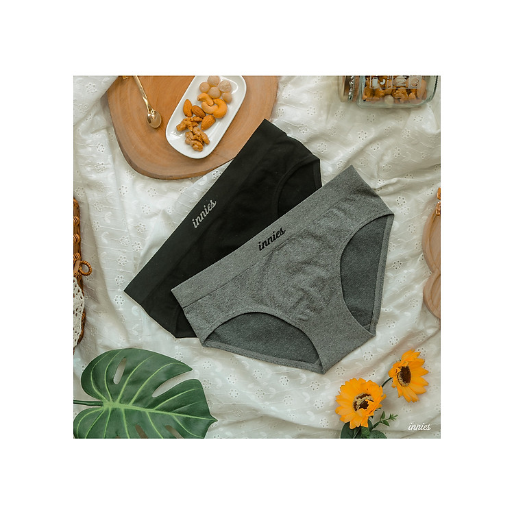 Combo 2 quần lót nữ không viền innies - Form hipster - BST Best Basic - Xám mix Đen