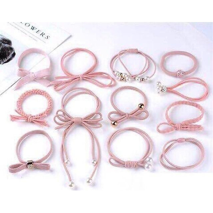 Hộp 12 dây cột tóc dễ thương- Bộ dây buộc tóc nhiều chi tiết