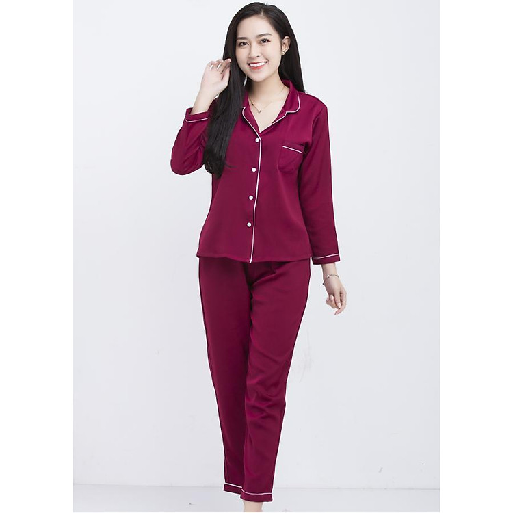 Bộ pijama lụa dài tay đỏ