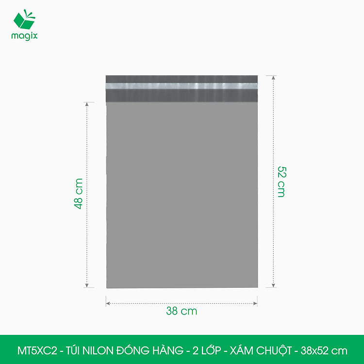 Túi Nilon Niêm Phong 2 Lớp (100 chiếc) 38×52 cm – Xám Chuột