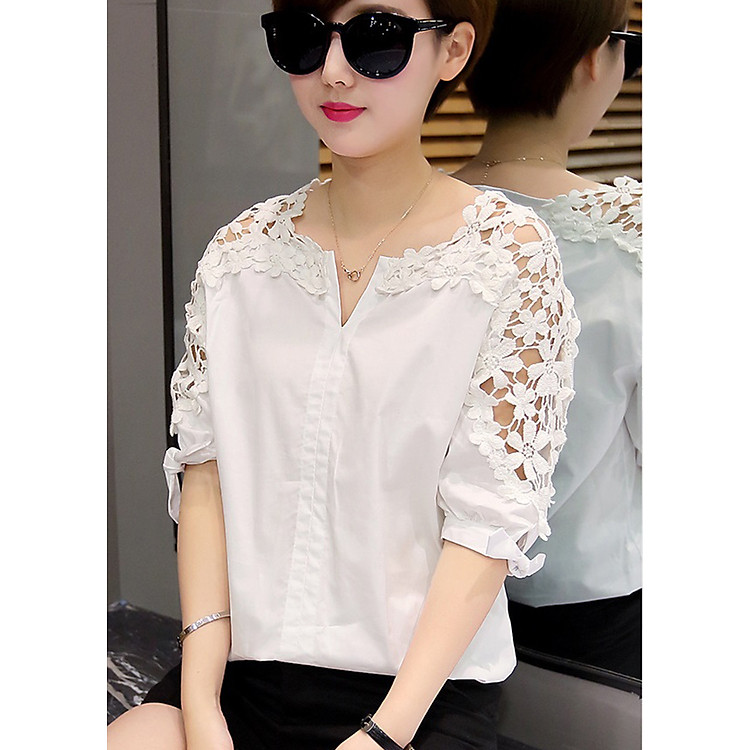 Áo nữ phối ren hoa vai và cánh tay Haint Boutique sm107