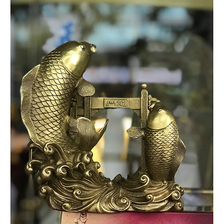 Tượng đồng cá chép vượt vũ môn 20cm