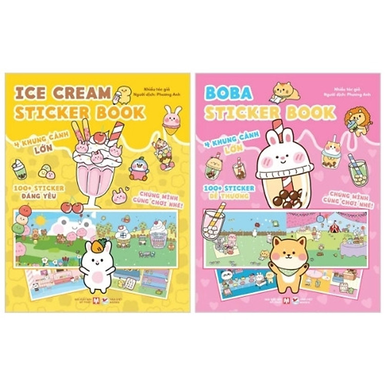 Bộ Sách Chúng Mình Cùng Chơi Nhé : Boba Sticker Book - Với 100 Sticker Dễ Thương + Ice Cream Sticker Book - Với 100 Sticker Đáng Yêu