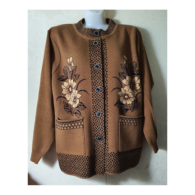 Áo khoác len trung niên in hoa đính đá siêu sang tặng mẹ và bà cho người 50-67kg