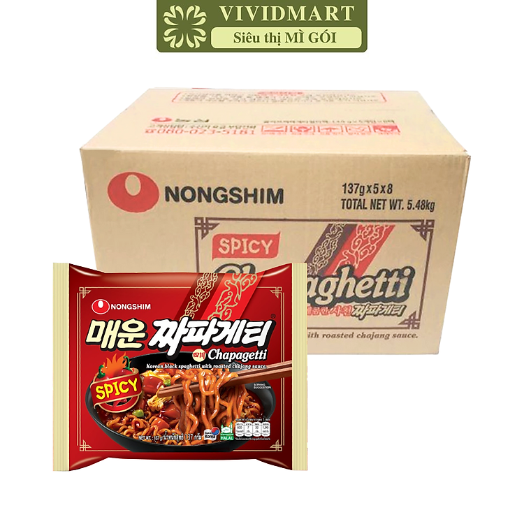 NONGSHIM - Mì trộn Chapagetti hương vị Tương đen cay Sachun, Mì tương đen Cay Nongshim, Mì Hàn Quốc (137g/gói)