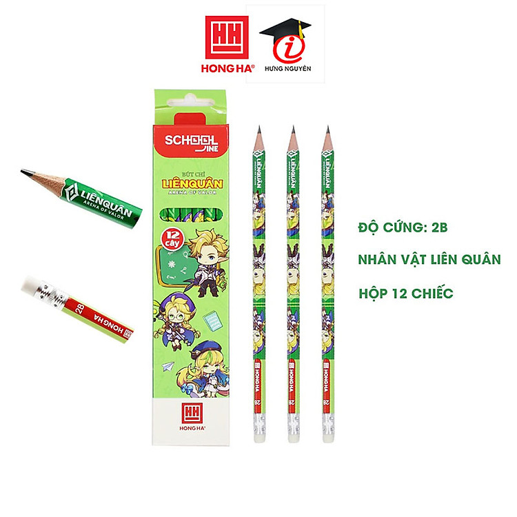 Hộp 12 Bút Chì 2B Hồng Hà (Có Tẩy)