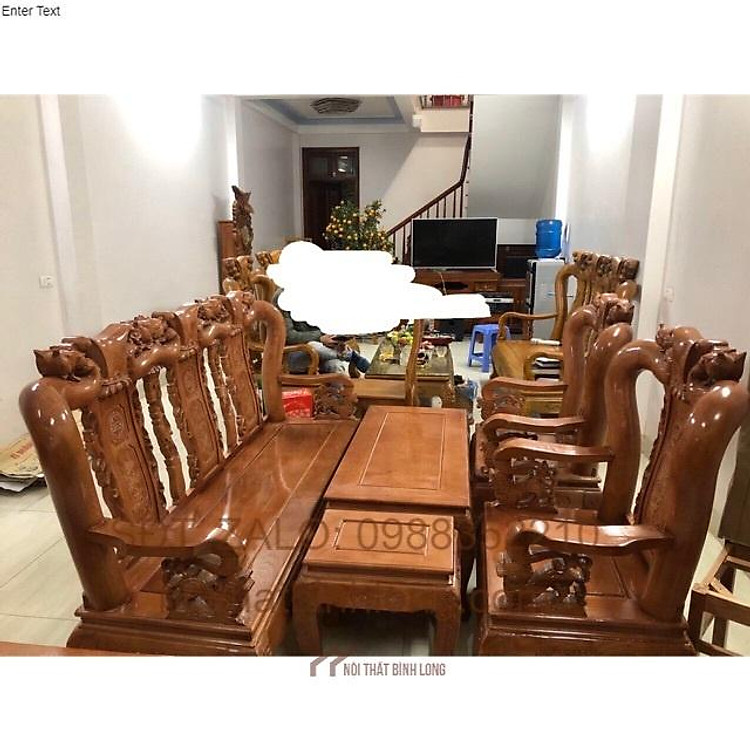 Bàn ghế gỗ sồi phòng khách cổ điển