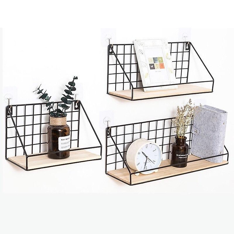 Kệ Sắt Đáy Gỗ Treo Tường Trang Trí/ Kệ Để Đồ Đa Năng