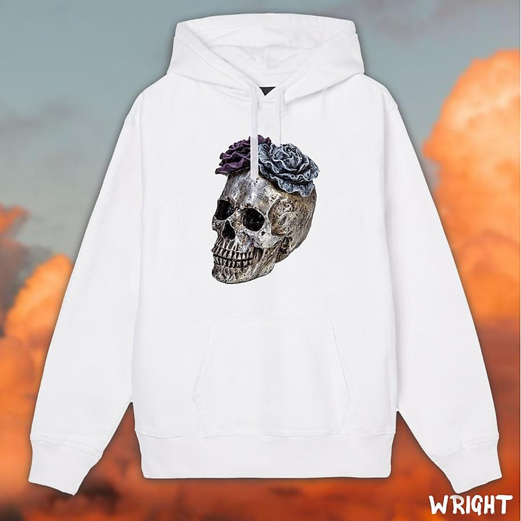 Áo hoodie đầu lâu hoa hồng đá style âu mỹ wright unisex