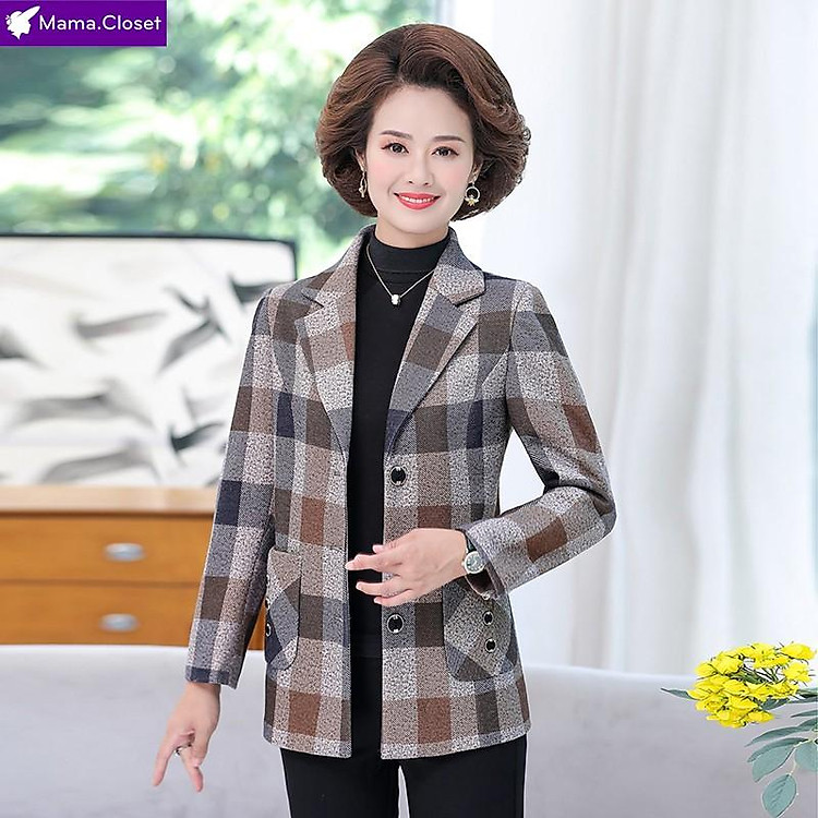 #HY2101 ÁO VEST KHOÁC DẠ KẺ SỌC THỜI TRANG HÀNG CAO CẤP QUẢNG CHÂU CHO PHỤ NỮ TRUNG NIÊN, CHO MẸ HOT 2021