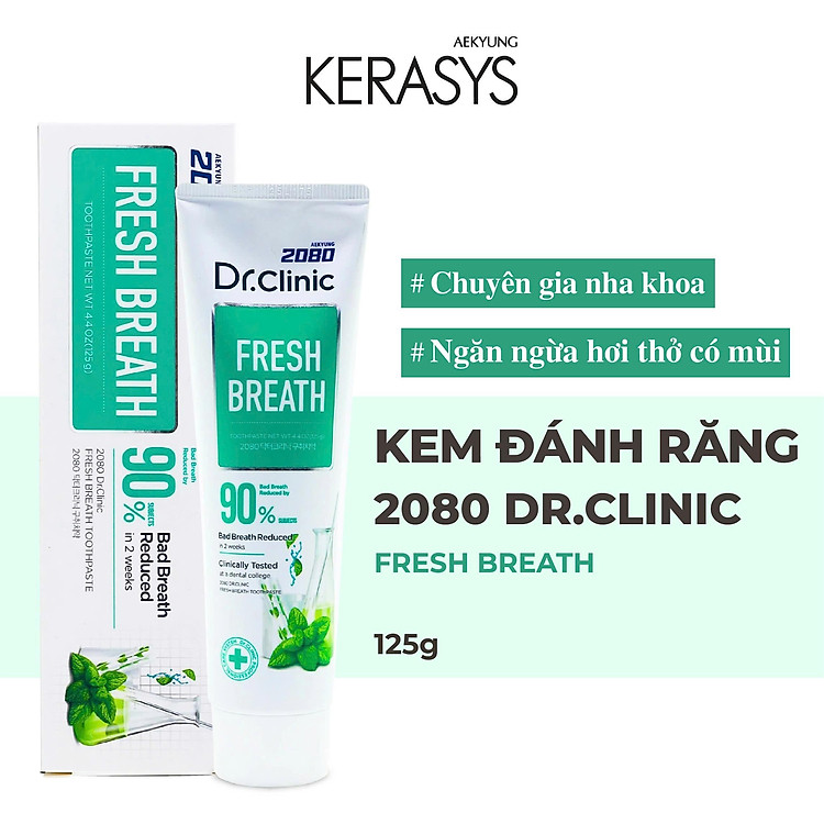 Kem đánh răng cao cấp Hàn Quốc Aekyung 2080 Dr.Clinic Fresh Breath (Chuyên gia nha khoa - Ngăn ngừa hơi thở có mùi) 125g