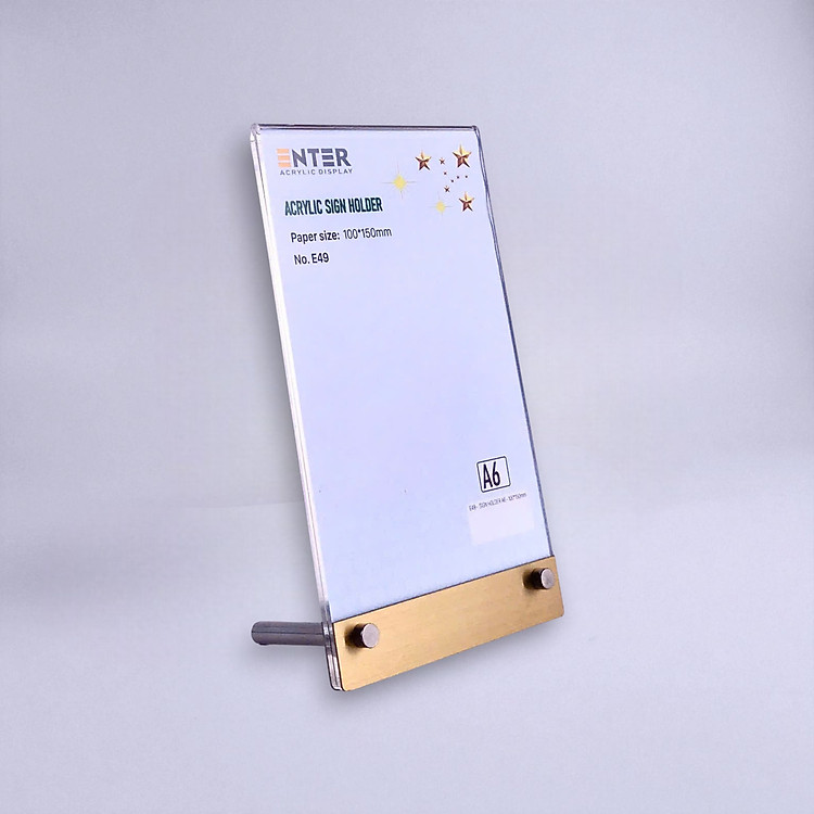 Kệ mica 1 mặt Enter E49 100x150mm liên kết bulon A6 đứng, Kệ menu nhà hàng, Standee mica để bàn, Bảng quét mã QR Code