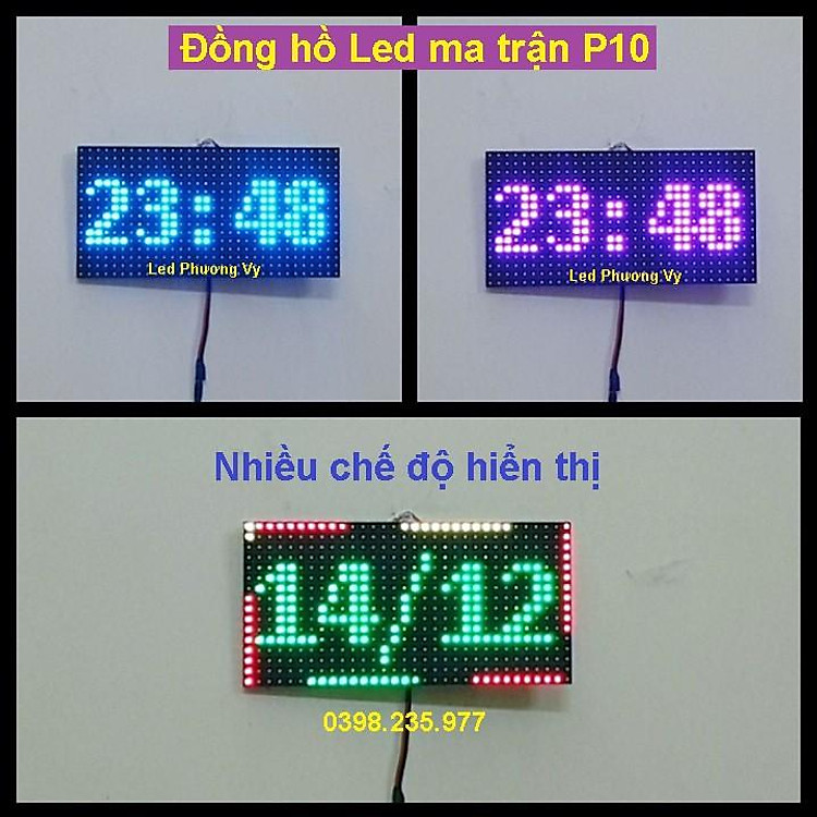 Đồng hồ Led Matrix, Led P10 Full Color đa sắc màu siêu đẹp
