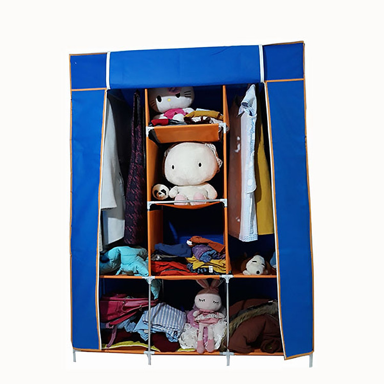 Tủ vải đựng quần áo 3 buồng, 8 ngăn, khung sắt mạ kẽm( Hàng Việt Nam sản xuất)