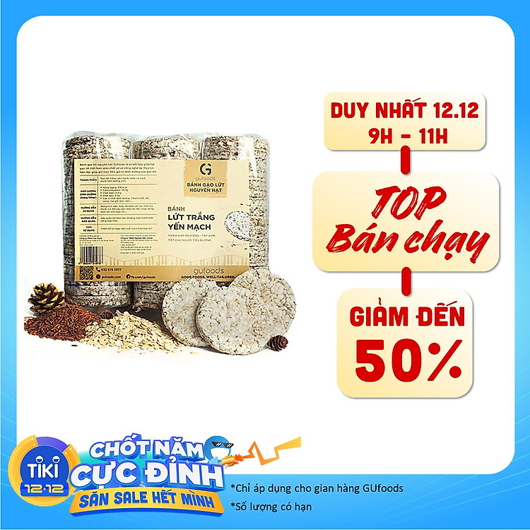Bánh gạo lứt GUfoods (510g) - Không chiên dầu, Không đường, Từ gạo và ngũ cốc nguyên hạt, Lành mạnh, Phù hợp Eat clean, Ăn vặt healthy, Thực dưỡng, Tập gym, Thuần chay, Đa dạng hương vị