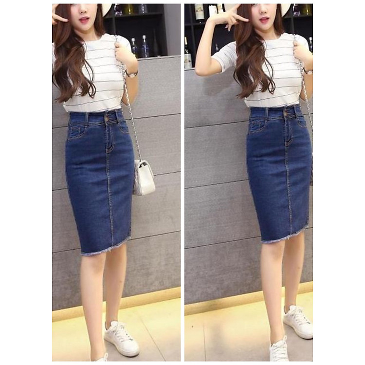 CHÂN VÁY JEAN DÀI BIG SIZE LƯNG CAO CO DÃN MẠNH DÀI DƯỚI GỐI MÀU XANH ĐEN