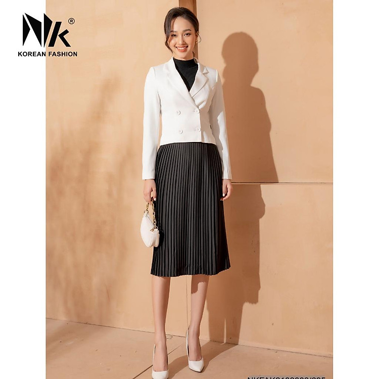 Chân Váy Xếp Ly Công Sở NK Fashion Thiết Kế Dáng Dài Basic Dập Ly Nhỏ NKCV2107001