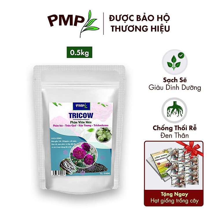Phân Bón Hữu Cơ Tricow PMP Nuôi Hoa Nuôi Quả Cho Cây Cảnh, Rau Sạch, Hoa Túi 1Kg