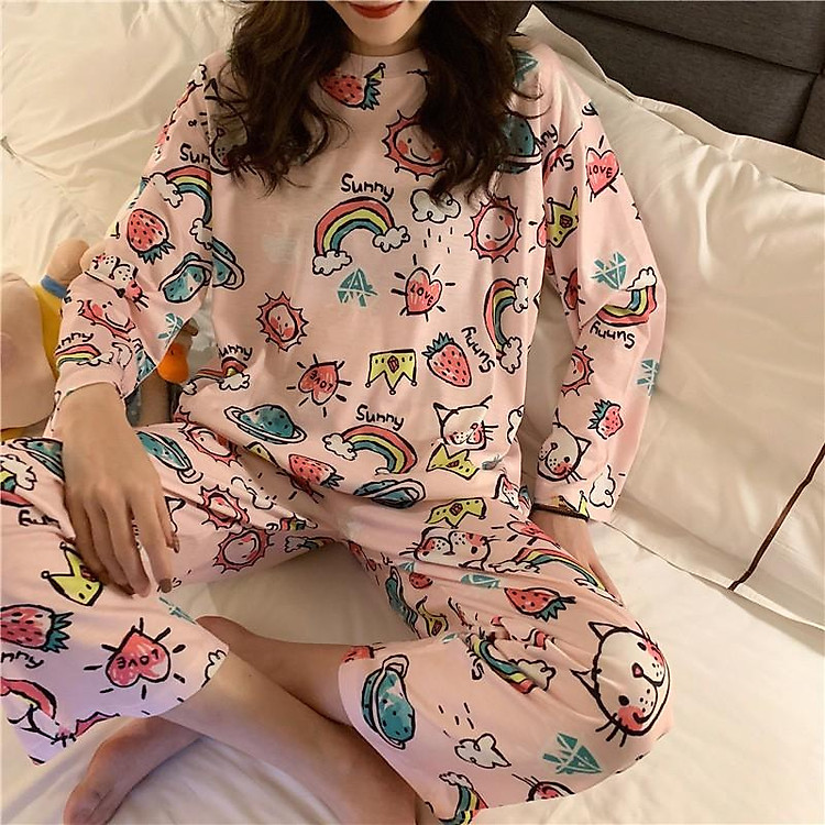 Set đồ ngủ ulzzang họa tiết cầu vồng DN028 (có ảnh thật)