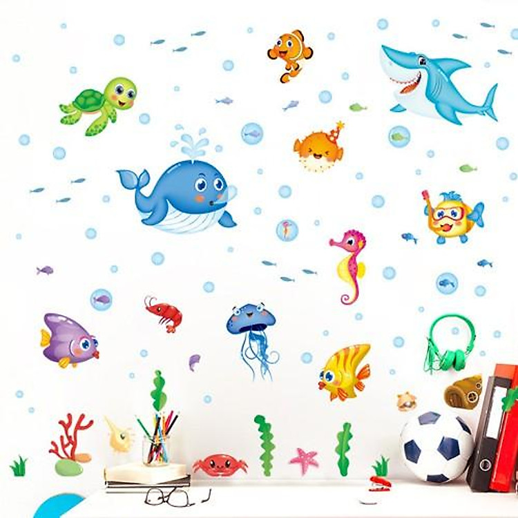 Decal dán tường đàn cá nhỏ ngộ nghĩnh cho bé XL7206