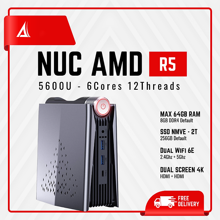 Máy tính để bàn – PC Gaming – NUC AMD Ryzen5 5600u – 6 cores 12 threads – 4.2Ghz (Hàng chính hãng)