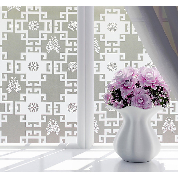 Cuộn 5m x 60cm Decal dán kính mờ PVC (có sẵn keo dán) - VUÔNG TRẮNG CỔ PK17