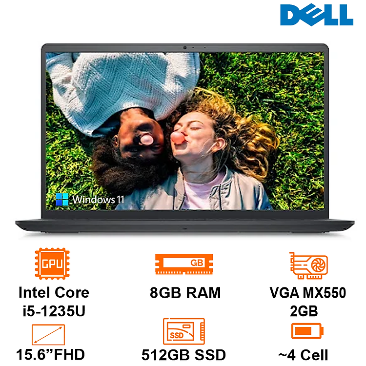 Máy Tính Xách Tay Laptop Dell Inspiron 15 3520 - Black - 15.6 FHD WVA; i5-1235U; 8GB; 512GB SSD; VGA MX550 2GB; WF5 + BT5.0; Polyc; Win11H+ OfficeHS21; 1Y IH (70296960) - Hàng Chính Hãng