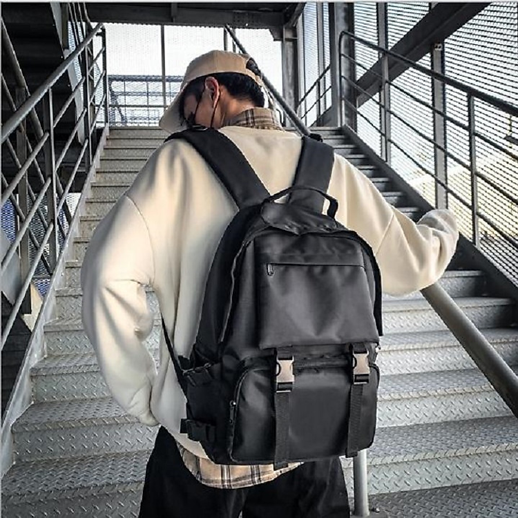 Balo nam nữ đi học màu đen trơn, kiểu dáng Hàn Quốc