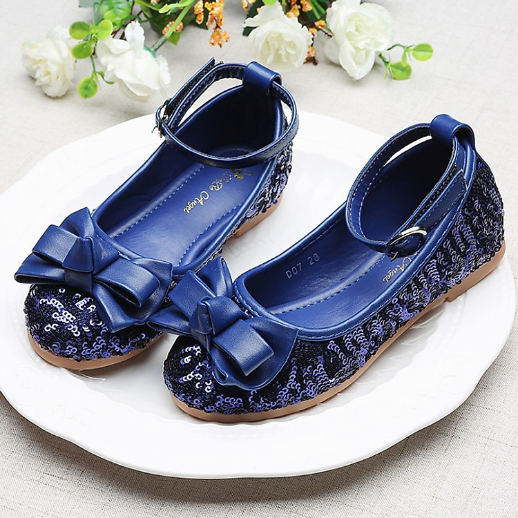 Giày búp bê bé gái da mềm phối kim sa