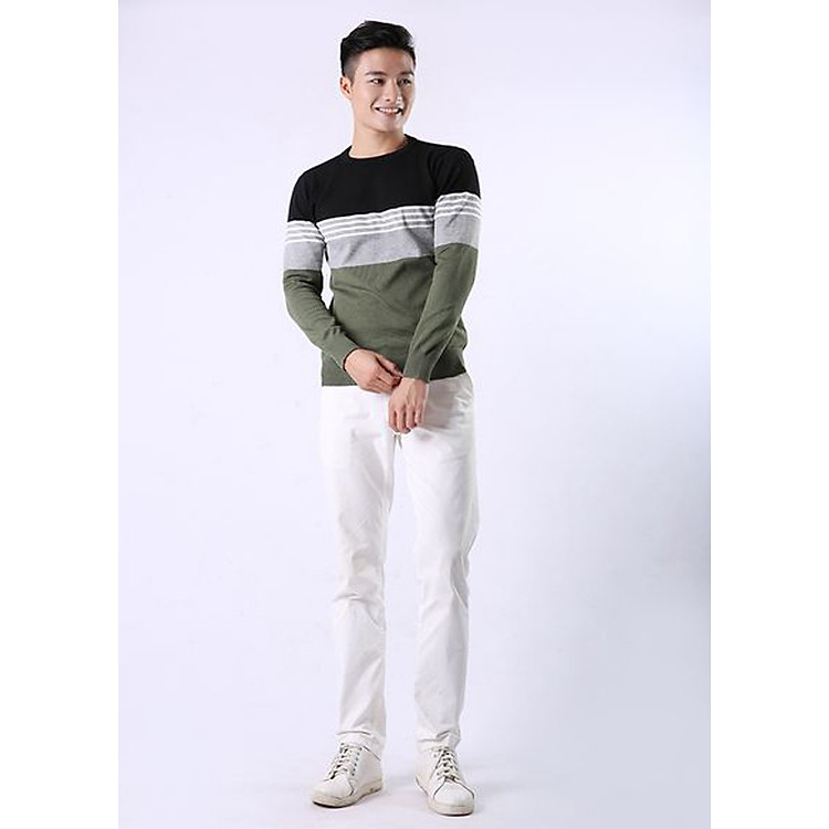 Áo len nam cổ tròn, 4 kẻ nhỏ N822