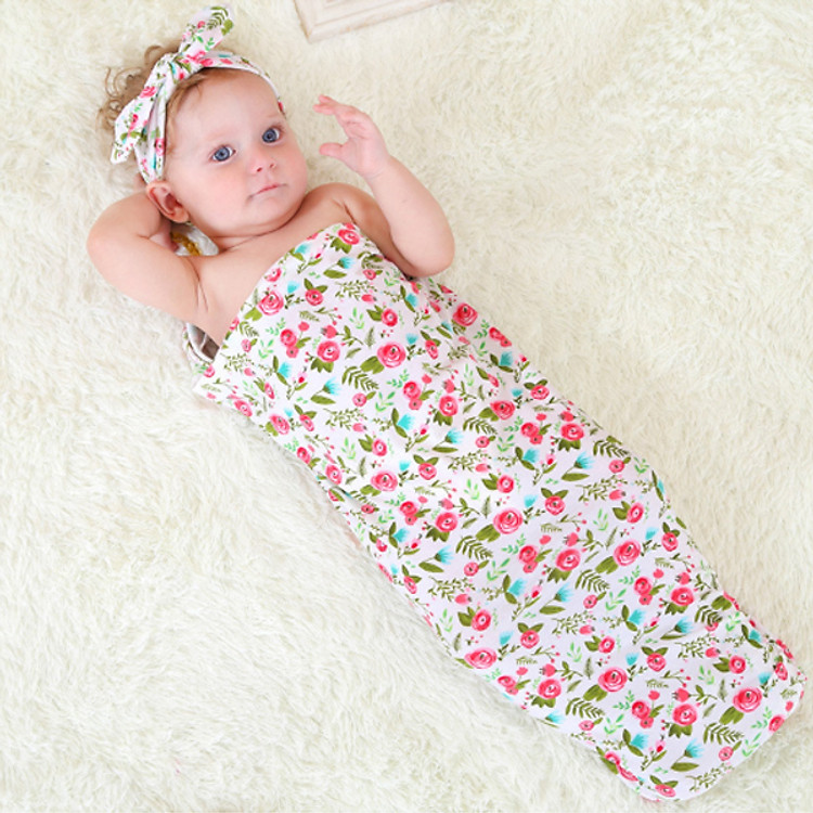 Khăn ủ bé gái kèm băng đô