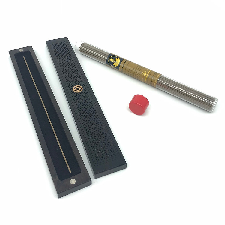 Combo Hộp Gỗ Khảm Kim Xông Nhang Trầm Hình Đồng Xu và Nhang Không Tăm