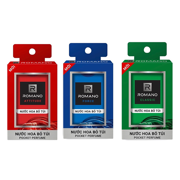 Combo 3 chai nước hoa bỏ túi Romano: Classic, Force, Attitude (18ml*3)
