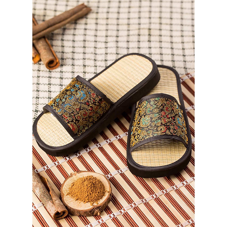 Dép Nam và Nữ vải thổ cẩm chiếu Lót Quế mang văn phòng, trong nhà và du lịch khách sạn