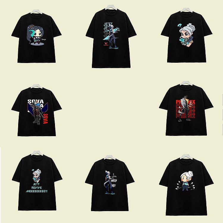 8 Mẫu Áo thun (Đen) Game Valorant _ Mẫu nhân vật Jett - Phoenix